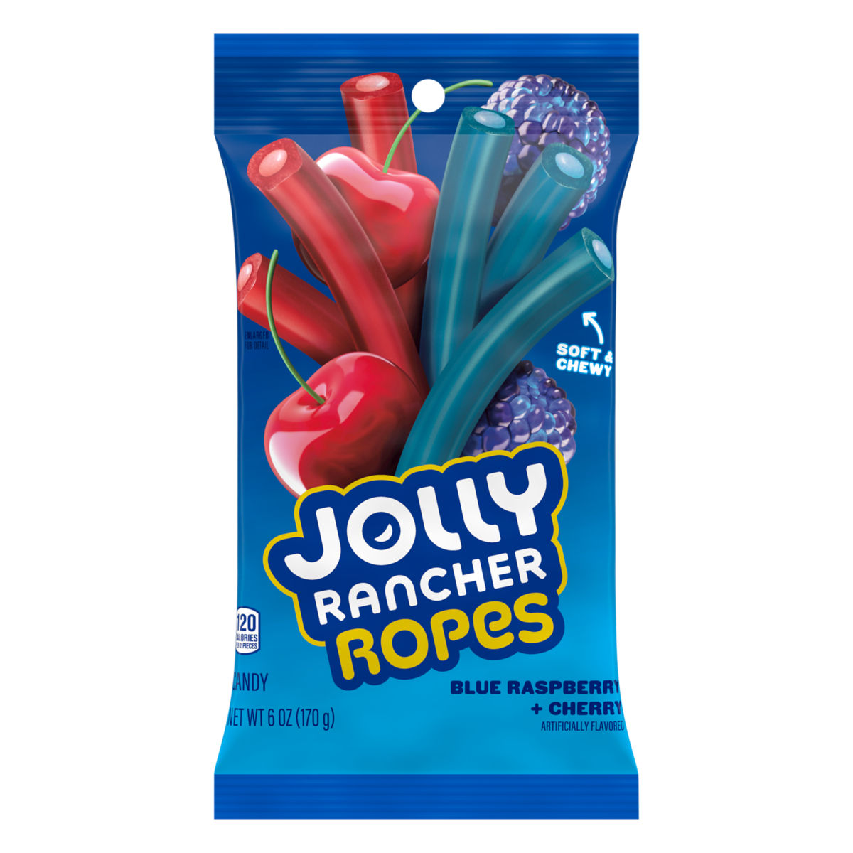 Jolly Rancher Ropes Blue Raspberry & Cherry Flavored Candy Peg Bag 6oz X 12 Units