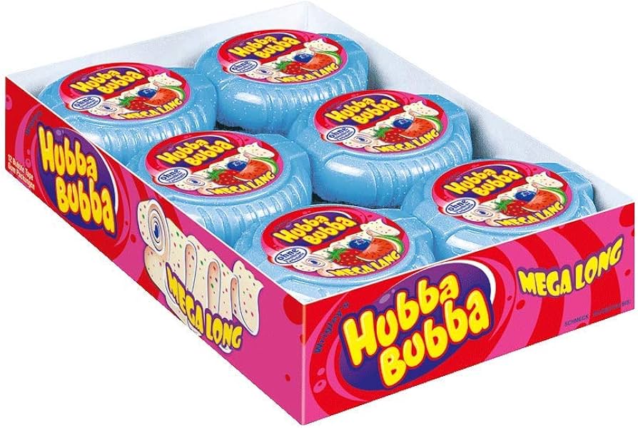 UK Hubba Bubba Triple Mix Bubblegum Mega Long Tape 56g X 12 Units