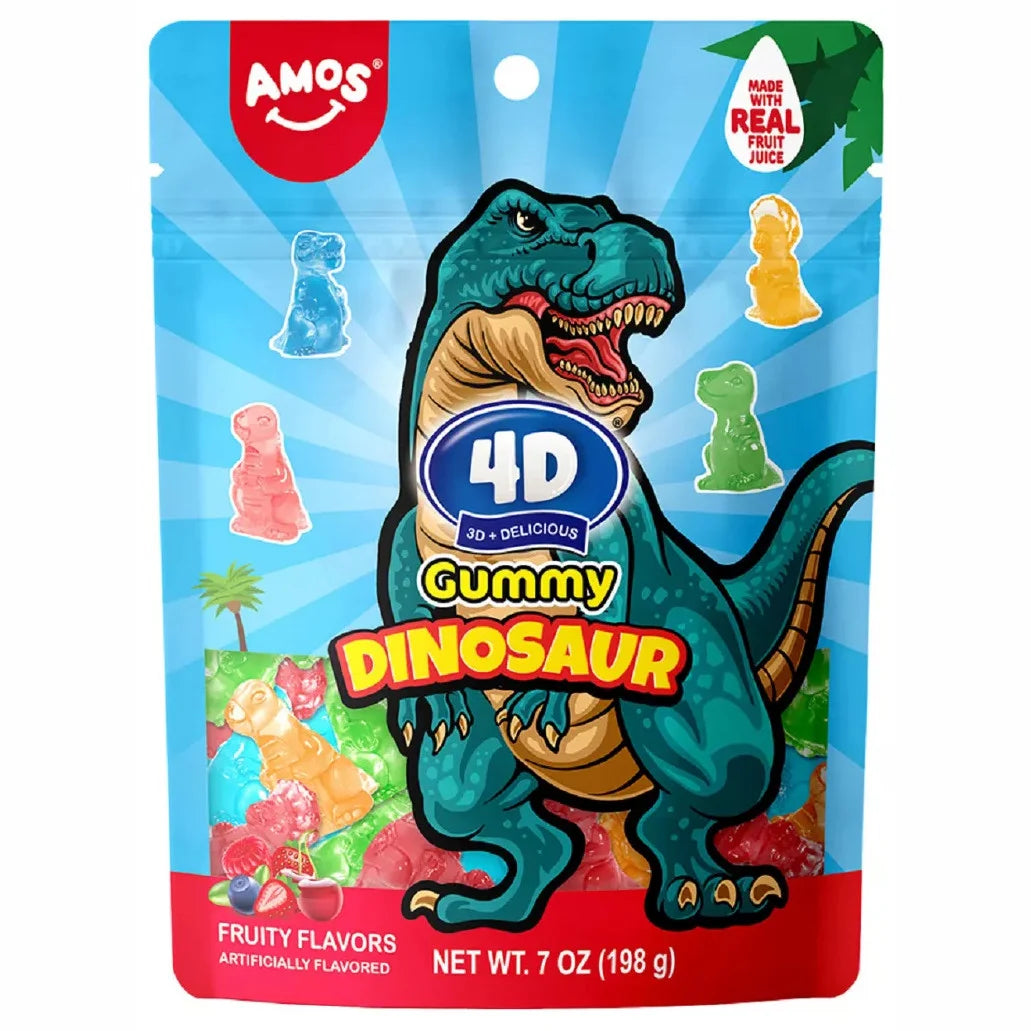 Amos 4D Gummy Dinosaurs Sub Bag 7oz x 12 Units