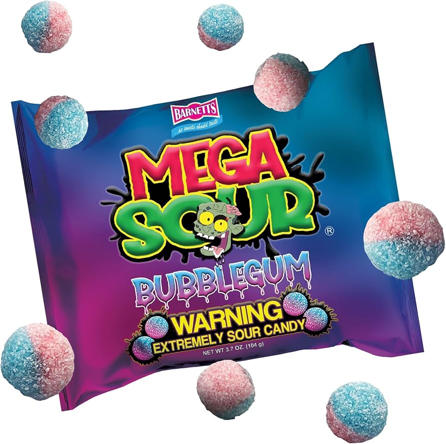 UK Barnetts Mega Sour Bubblegum 104g X 12 Units