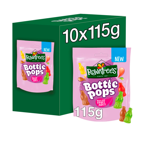 UK Rowntrees Bottle Pops Pouch 115g X 10 Units