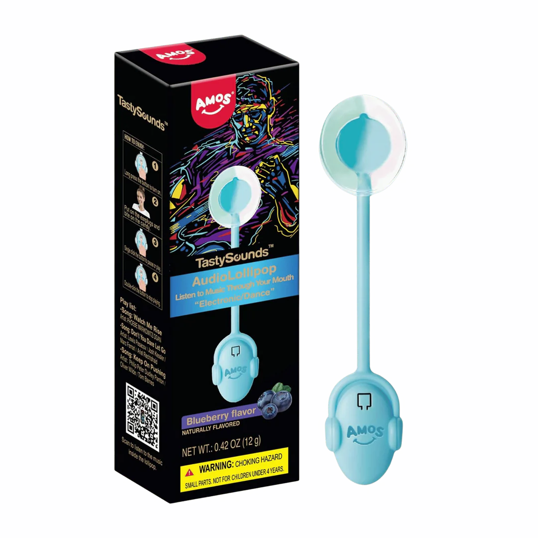 Amos Tastysounds Electronic/Dance Audio Lollipop Blue Raspberry .42oz X 12 Units