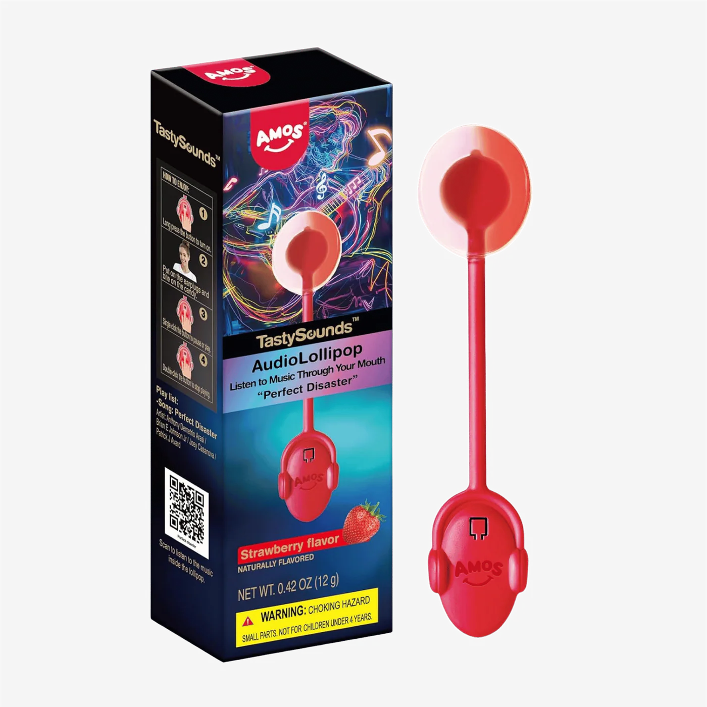 Amos Tastysounds Rap/Hip Hop Audio Lollipop Strawberry .42oz X 12 Units