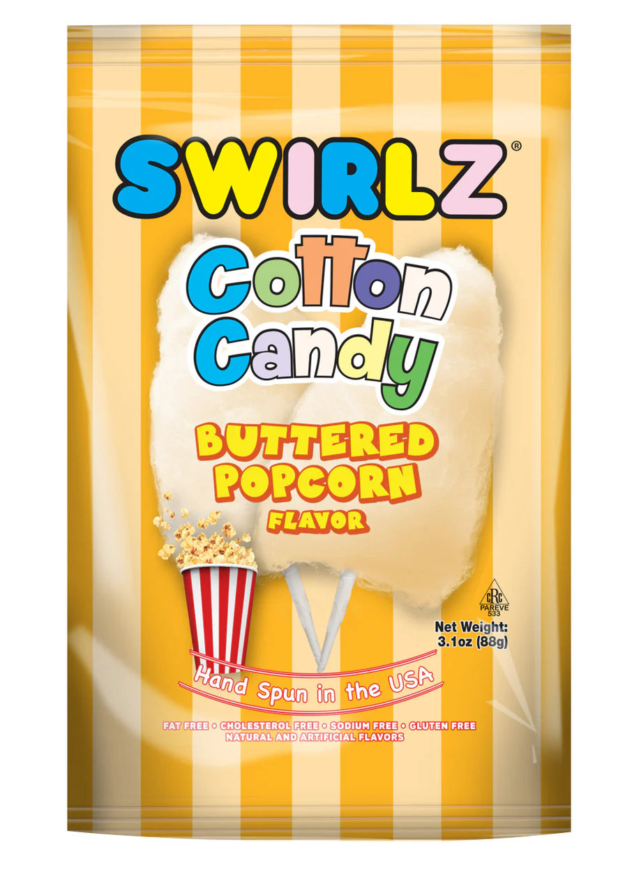 Swirlz Buttered Popcorn Flavored Cotton Candy 3.1oz X 12 Units