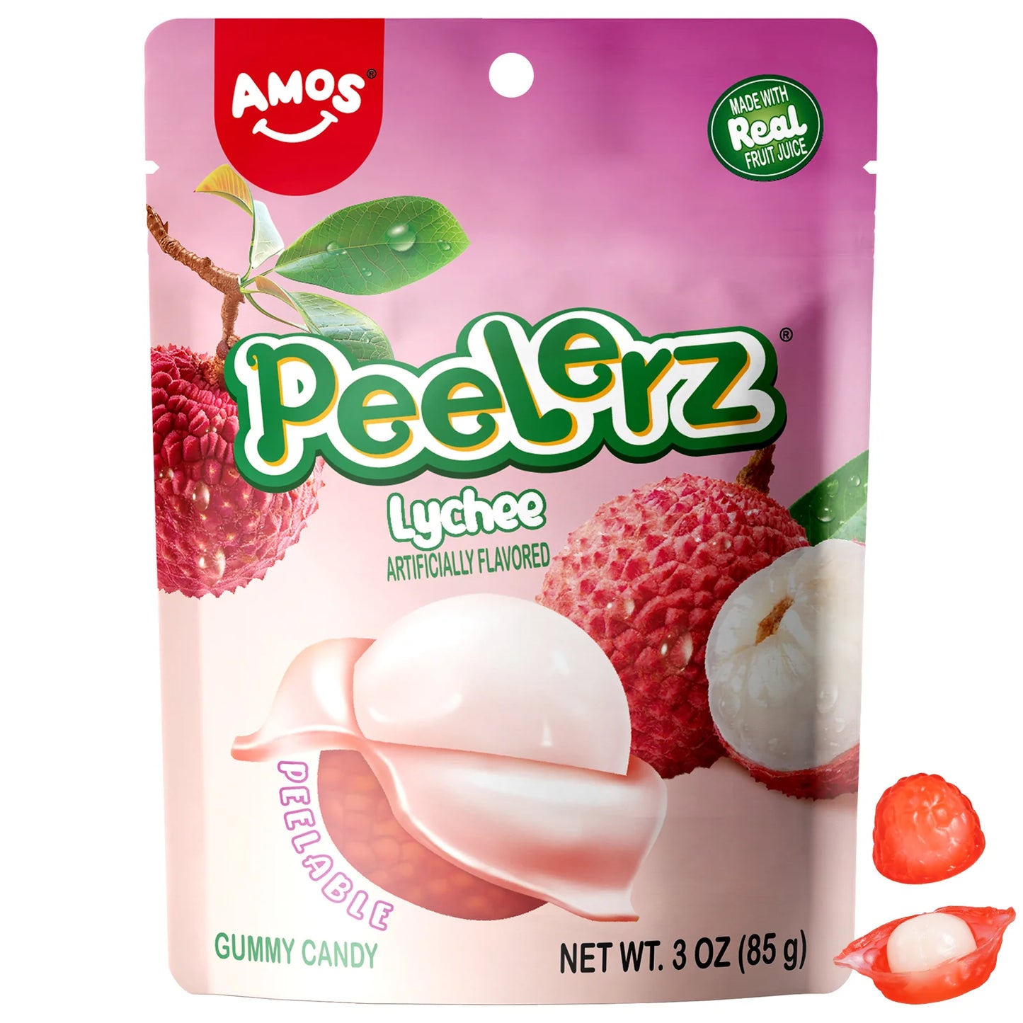 Amos Peelerz Gummy Lychee 3oz X 24 Units