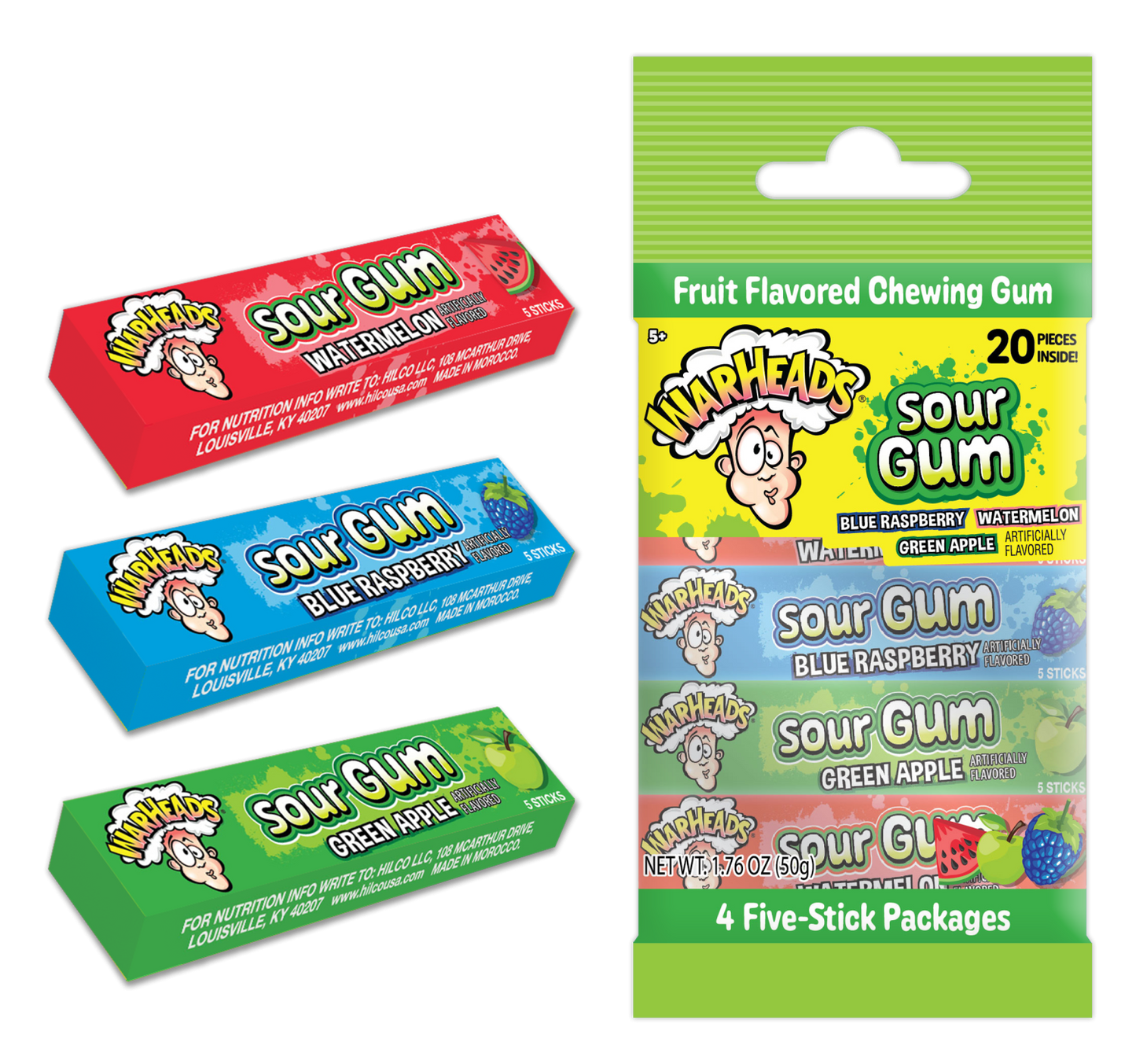 Warheads Sour Gum 4Pk Peg Bag 1.76oz X 10 units