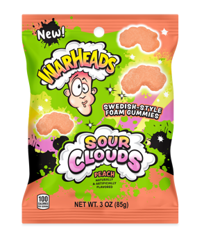 Warheads Sour Clouds Peach Peg Bag 3oz X 12 Units
