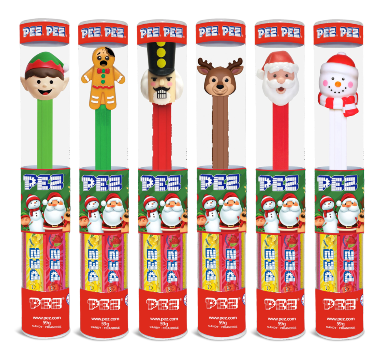 Pez Xmas Candy Dispenser Tubes W/7 Rolls 3.6oz X 18 Units
