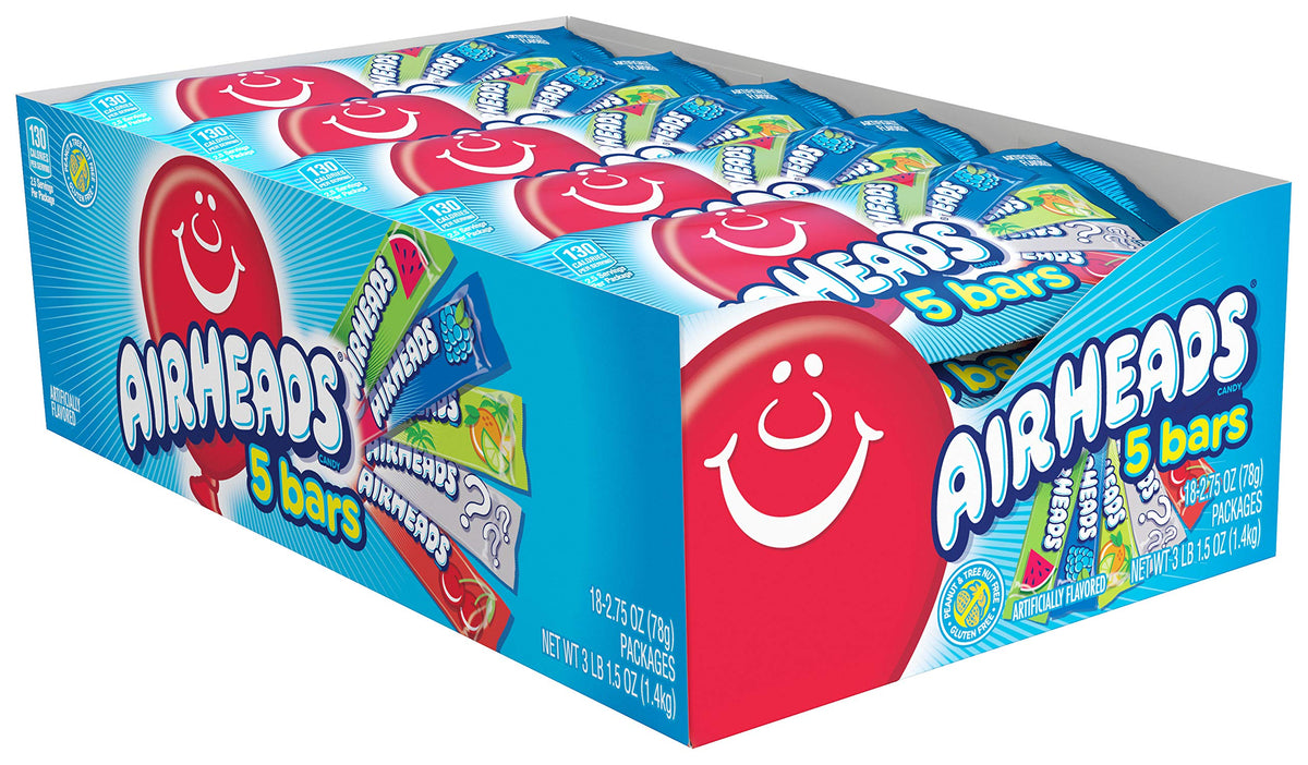 Airheads 5 Bar Pack Assorted Flavors 2.75oz X 18 Units candyville.ca