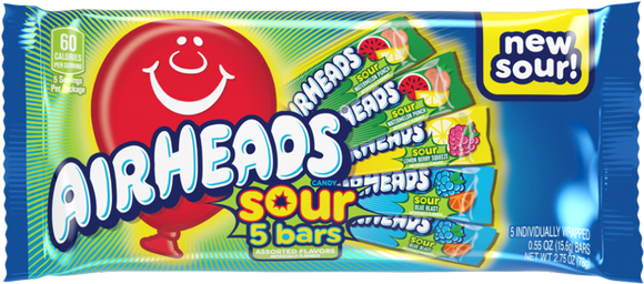 Airheads 5 Bar Pack Assorted Sour Flavors 2.75oz X 18 Units