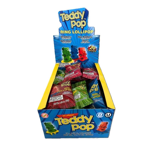Exclusive Brands Teddy Pop Ring Lollipop .53oz X 24 Units