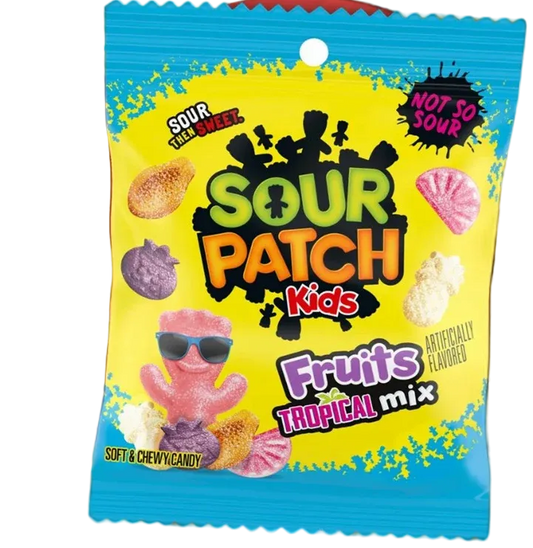 Sour Patch Kids Fruit Mix Tropical Peg Bag 3.08oz X 12 Units