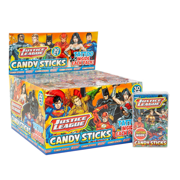 World's Justice League Candy Sticks with Tattoo .52Oz X 30 Units