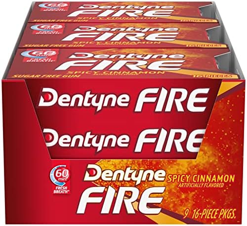 Dentyne Fire Spicy Cinnamon Gum 16 Pieces X 9 Pack