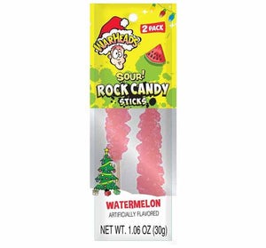 Christmas- Warheads Sour Watermelon 2PK Rock Candy Sticks 1.06oz X 24 Units