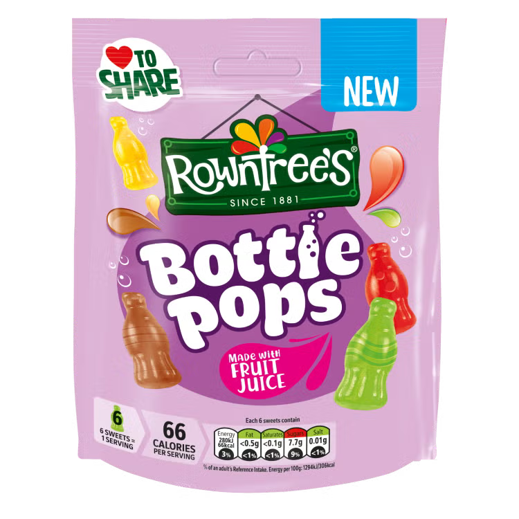 UK Rowntrees Bottle Pops Pouch 115g X 10 Units