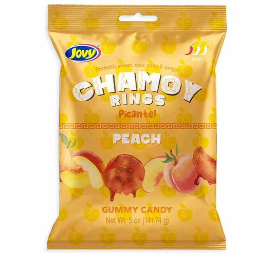Jovy Chamoy Spicy Peach Rings Peg Bag 5oz X 12 Units