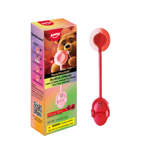 Amos Tastysounds Sweet Pop / Get this Feeling Audio Lollipop Cherry .42oz X 12 Units