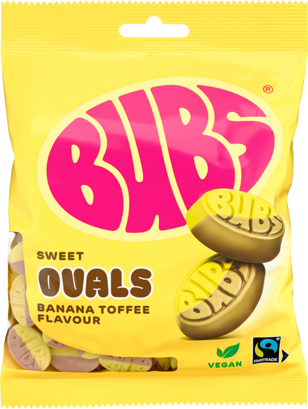 Bubs Sweet Ovals Banana Toffee Vegan Peg Bag 156g X 8 Units