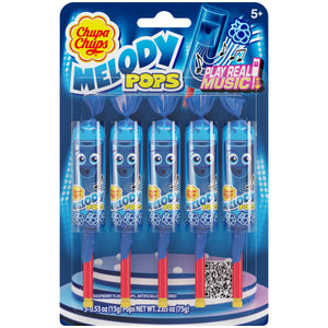 Chupa Chups Melody Pops 5pc Blister Pack Blue Rasp 2.65oz X 12 Units