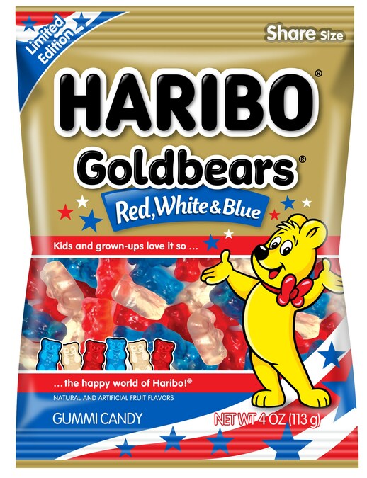 Haribo Gold Bears RWB Peg Bags 4oz X 12 Units