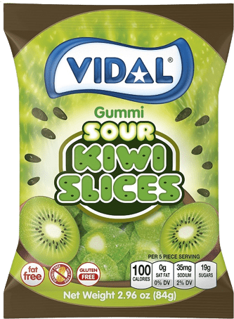 Vidal Gummi Sour Kiwi Slices Peg Bag 3.5oz X 14 Units