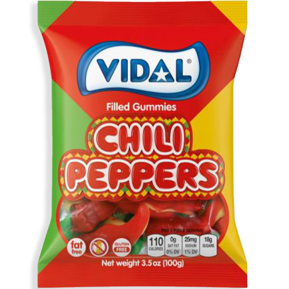 Vidal Gummi Chili Peppers Peg Bag 3.5oz X 14 Units