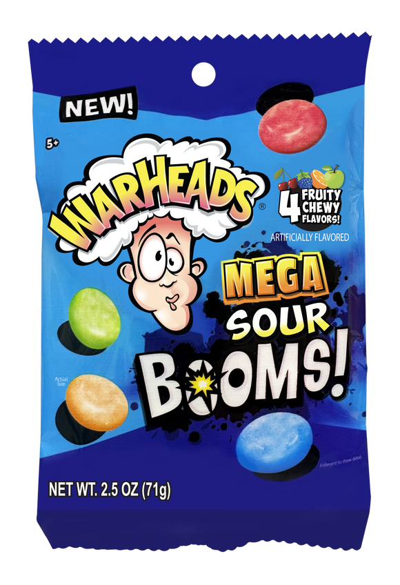 Warheads Sour Booms Fruit Chews Peg Bags 2.5oz X 12 Counts