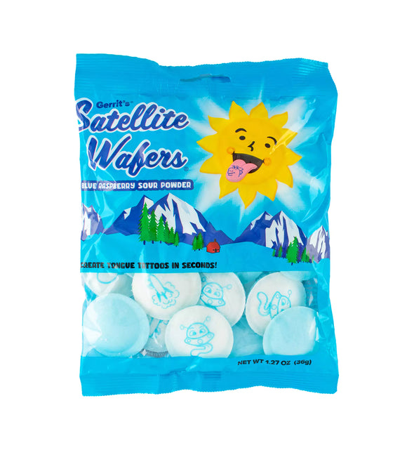 Satellite Wafer Blue Raspberry With Tounge Tattoo Bags 1.23oz X 12 Units