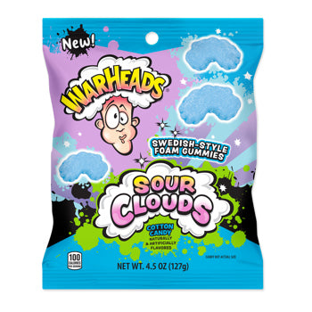 Warheads Sour Clouds Cotton Candy Peg Bag 4.5oz X 12 Units