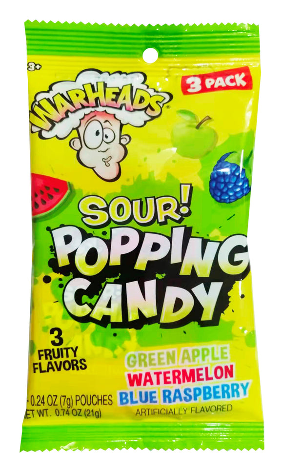 Warheads Sour Popping Candy 3pack 0.74 Oz  X 12 Units