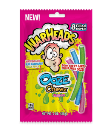 Warheads Ooze Chewz Ropes Peg Bag 3oz X 12 Units